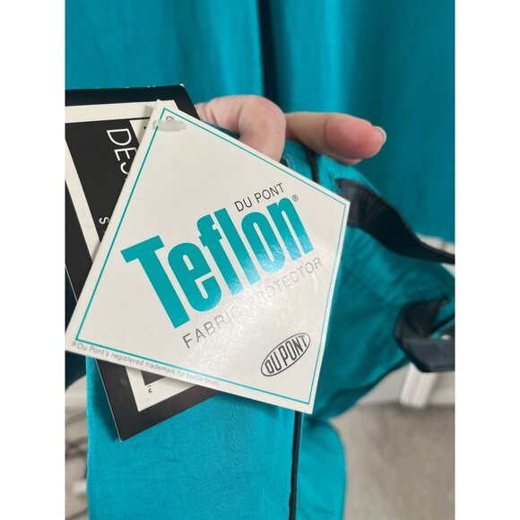 Vtg MYCRA PAC Designer Wear Raincoat Coat Hooded Turquoise & Black Teflon Fabric - Picture 6 of 10